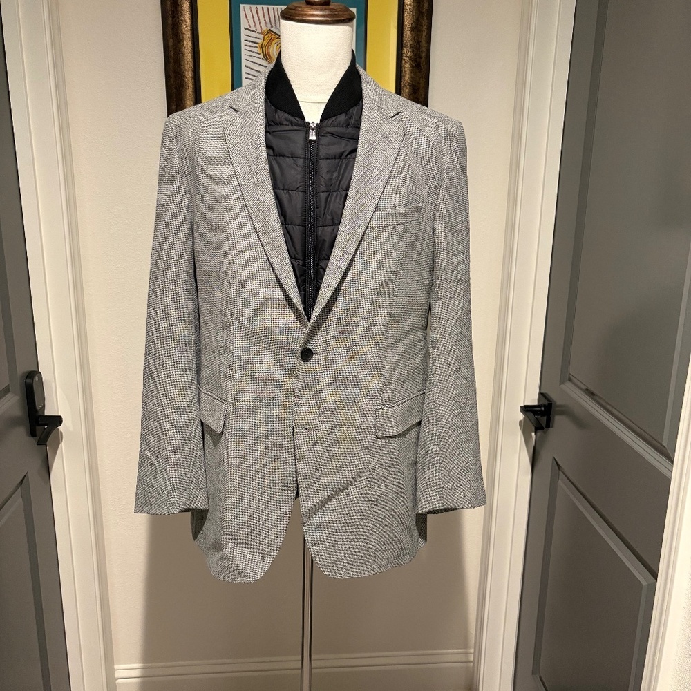 Boss Mens Sport Coat with Removable Puffer Vest Black Grey Size 44L